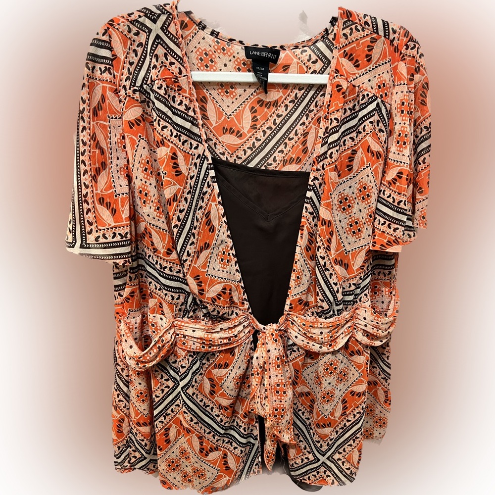 #47 Lane Bryant Boho, two piece, short sleeve dress blouse